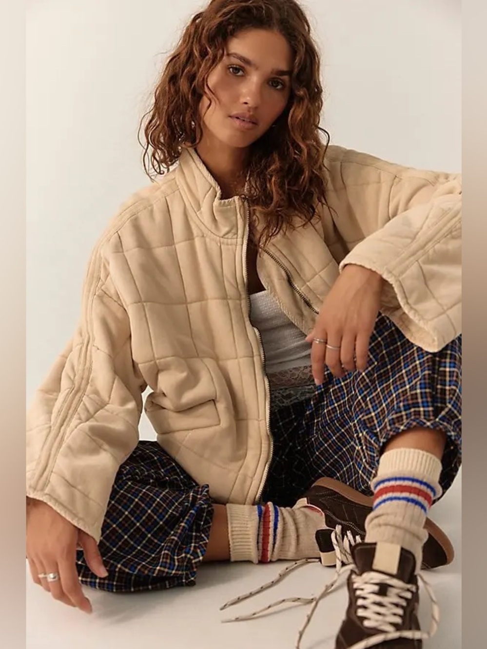 We the Free Dolman Quilted Vegan Leather Cream Bomber Jacket